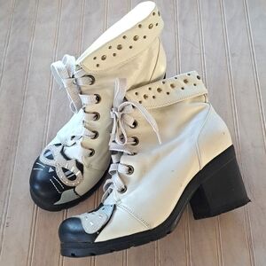 Safiya Combat All Season Cat Studded Leather Block Heel Lace-up Ankle Boots